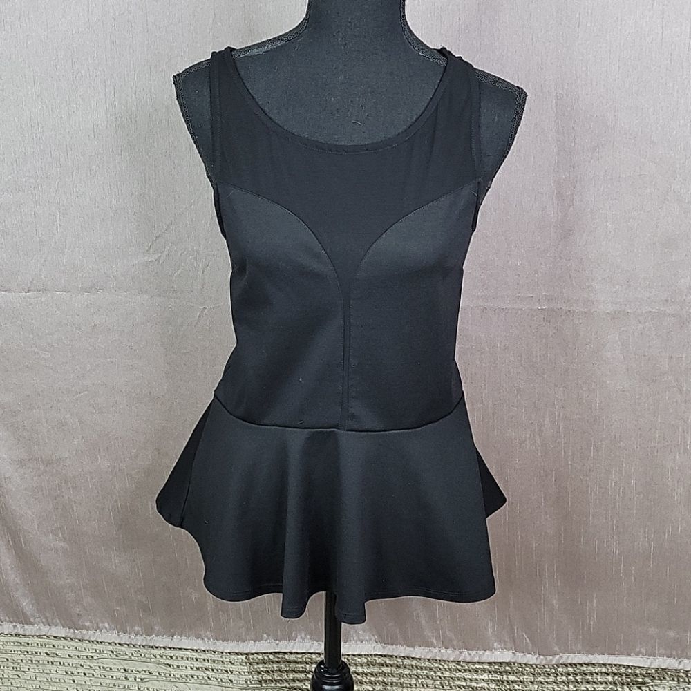 PEPLUM Black Blouse With‎ See Through Netting